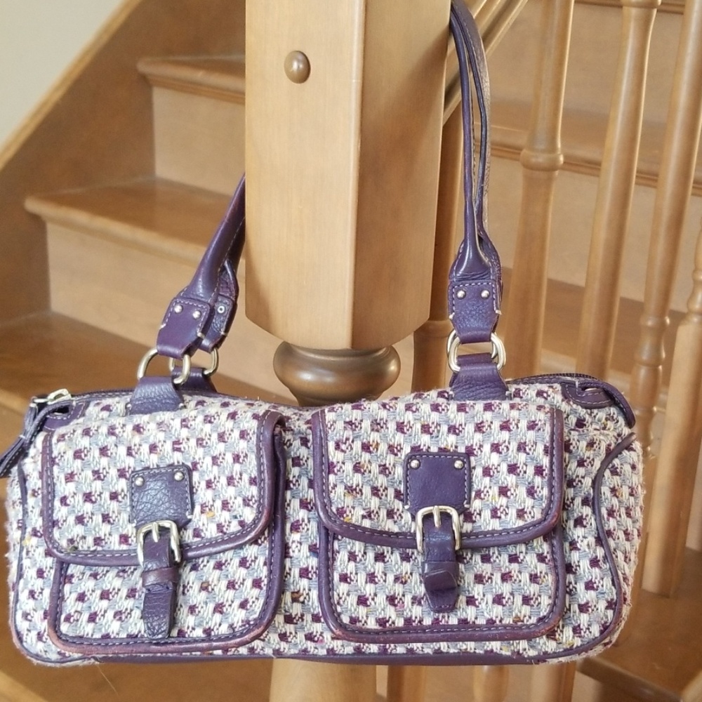 Fossil tweed and leather shoulder handbag